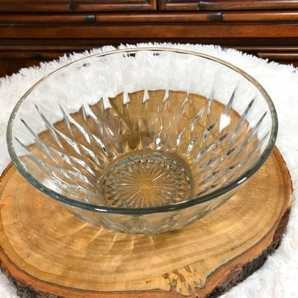 Vintage Cut Crystal Long Faceted Sunray Bowl